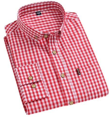 Adhdyuud Camisas de cuadros de algodón suave y delgado para hombre, de manga larga, abotonada, ajuste regular, camisa de vestir a cuadros, M