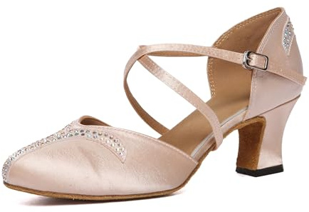 Minishion Women's Closed Toe Dance Heels Comfortable Ballroom Dancing Pumps L617 Nude 6cm Heel US 8