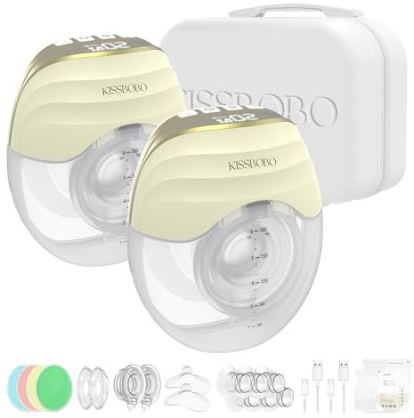 KISSBOBO Breast Pump, Electrical Hands-Free Wearable Portable Breast Pump with 3 Modes, 8 Levels, LED Display, Low Noise and Painless Breastfeeding Milk Pumps (1PCS, Yellow)