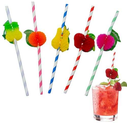 70Pezzi Cannucce Paglie di Carta 3D,Cannucce di Carta di Frutta,Cannucce da Cocktail,Cannucce Tropicali Hawaiane,Per Guarnire Succhi di Frutta, Cocktail e Frullati,Per Compleanno, Spiaggia, Festa