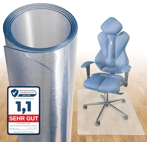 Björn&Schiller Bodenschutzmatte 100 x 120 cm, rutschfeste Bürostuhlunterlage, Bodenmatte, Kratzfeste Stuhlunterlage, Schutzmatte, Unterlage für Bürostühle, transparent