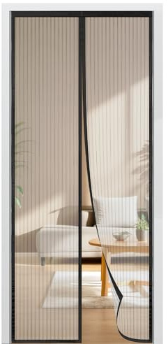 BUIRTLY Mosquitera Puerta Magnética 105x200㎝, Mosquiteras Para Puertas, Cierre Magnético Automático Para Puertas De Balcones, Sótanos Y Terrazas, Fácil Instalación Sin Taladrar. Negro