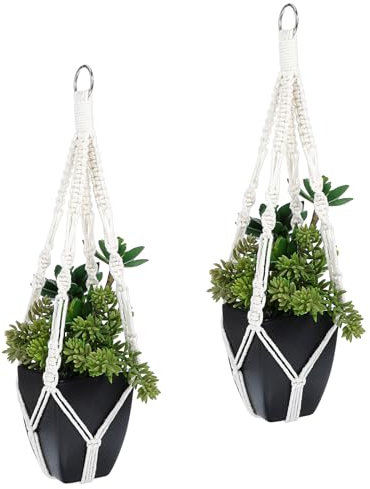 Mabor 2 Stück Makramee Blumenampel, Boho Deko Hängeampel innen Baumwollseil Hängetopf für Pflanzen Hängepflanzen Topf Pflanzhänger für Außen Heimdekoration(50 cm)