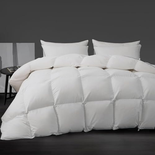 HYVIF Piumone in piuma d'oca bianca per letto king size, per tutte le stagioni, ultra morbido 750 Fill-Power, collezione hotel, calore medio, 1672,6 g (106 x 90 cm)