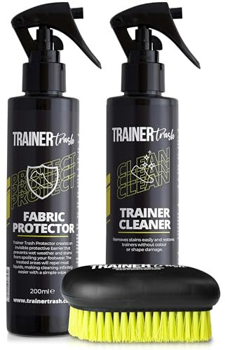 Trainer Trash Shoe Cleaning & Protection Kit Includes Powerful Shoe Cleaner Spray, Waterproof Protector Spray and Shoe Brush - Shoe care kit for Trainers, Sport Shoes, Suede Boots, and more