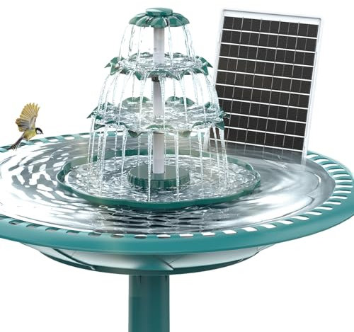 AISITIN DIY Brunnen,Vogeltränke Sets mit 6,5W Solar Springbrunnen, 3 Stufige Vogelfütterer für Draußen,Vogelbad und DIY Solarbrunnen Abnehmbar und Geeignet für Garten,Wasserspiel