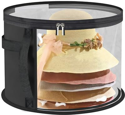 Debbery Hat Boxes with Lids, Portable Hat Storage Box with Zipper and Handle, for Wardrobe, Women Men Travel Travel, Holds up to 7 Caps
