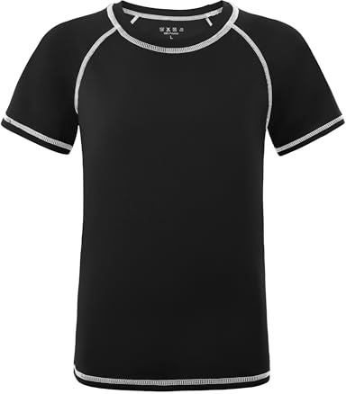 Roadbox Boys Rash Guard Short Sleeve Swim Shirt, UPF 50+ UV Water Shirts for Kids, Surf Fishing Sun Protection Rashguard Black