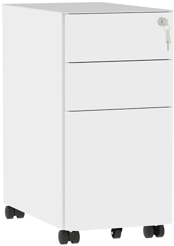 DWVO Armoire de dossiers en métal, Armoire de dossiers Mobile pour Le Bureau à Domicile, sous Le Bureau Dossier Bureau tiroirs verrouillables pour Lettre/juridique / A4, entièrement assemblé, Blanc