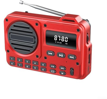 Petite radio portable AM FM rechargeable, radio numérique DAB FM, lecture de batterie 1200 mAh et alimentation secteur (rouge)