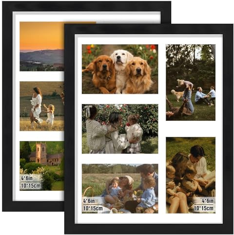 2 PCS Photo Collage Frame, 15.3x12.8 Inch Multi Photo Frame, Display Five 6x4 Inch Photos, Multi-aperture Picture Set for Home Office Living Room Décor