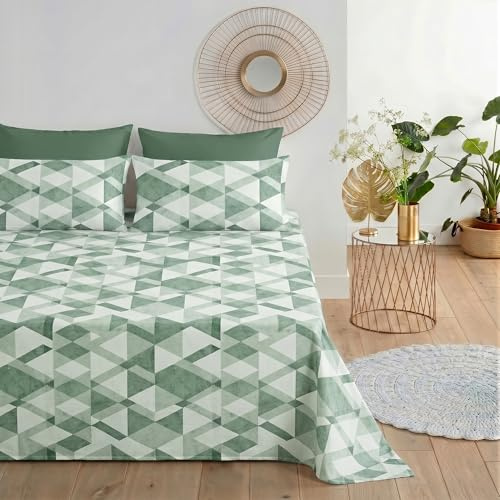 Filoro Set Lenzuola Matrimoniale 6 Pezzi Verde con 4 Federe, Stile Contemporaneo, Fantasia Rombi, 100% Cotone, Made in Italy