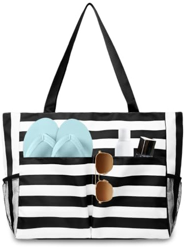 flintronic Grand Sac de Plage, Sac à Bandoulière avec Fermeture Eclair, Cabas Plage Pliable, Imperméable, Sacs de Courses Femme pour Voyages à La Plage, Piscine, Fitness