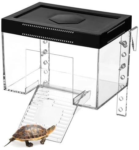 Terrarium Chauffant pour Tortue Tortoise Sunshine Warm Room, Plateforme surélevée Transparente avec Rampe et Couvercle, Hauteur réglable, Trou prévu pour Lampe chauffante hexagonale