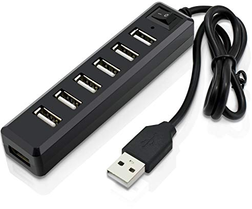 Aussel Premium 7 Ports USB Hub Expansion High Speed USB 2.0 Multi USB Hub Splitter Switch Lead Adapter Cable For PS3, Xbox, Wii, PC, MAC, Laptop, NoteBook, Mac Book, NetBook, Tablet, Tab, Supports Windows Vista/7/Mac