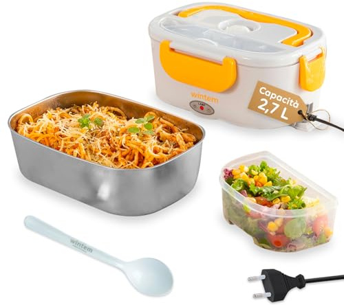 Wintem - Porta Pranzo Termico Elettrico 1,5L con Contenitori in Acciaio Inox, Riscaldamento 30 Min, Comparti Separati, Ideale per Ufficio, Viaggi e Pausa Pranzo Fuori Casa