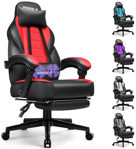 BOSSIN Racing Style Gaming Chair, Leather Computer Desk Chair with Footrest and Headrest, Ergonomic Heavy Duty Design, Large Size High-Back E-Sports, Big and Tall Gaming Chair