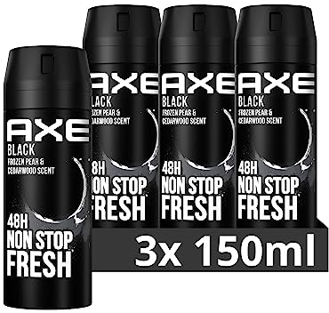 Axe Bodyspray Black Deo ohne Aluminium sorgt 48 Stunden lang für effektiven Schutz vor Körpergeruch 150 ml 3 Stück
