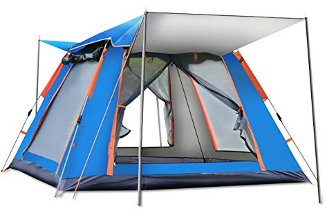 Ergocar Tentes Dôme Double Couche Tente 4 Saison Imperméable Légères Anti UV 3-4 Personnes Camping Tente pour Pique-Nique, Randonnée, Randonnée (Bleu, Colle d'argent)