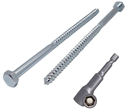 Paquete de 4 piezas DIN 571 Tornillos hexagonales de acero chapado en zinc para madera M8 x 200 mm, tornillos de autobús, tornillo hexagonal, pernos de retraso, cabeza hexagonal (4, M8 x 200 mm)