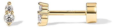 PAVOI 14K Yellow Gold Plated Solid 925 Sterling Silver Post Cubic Zirconia Flat Back Earrings for Women | Deux CZ Cartilage Earring | Helix Piercing Jewelry | Small Stud Earrings