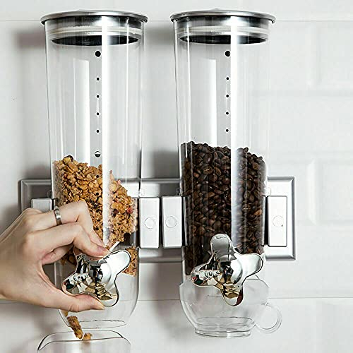 Dispensador de Cereales Desayuno de Pared Doble para Montaje en Pared, Copos de Cereales, Dulces, Arroz, Recipiente de 3 l