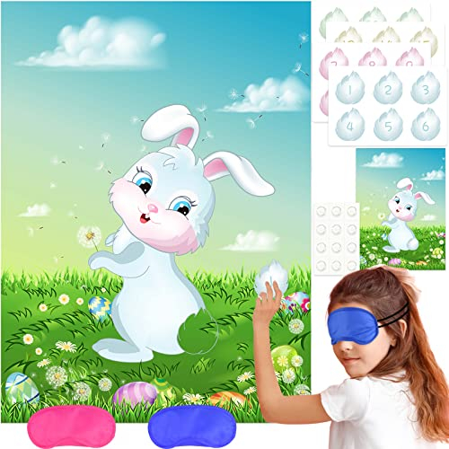 NEBURORA Pin the Tail on The Bunny With 24Pcs Bunny Tails, Happy Easter Party Game for Kids Party Decoration Supplies
