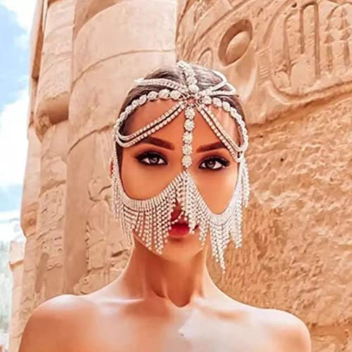NICENEEDED Long Gland Strass, Coiffe de Goutte de Perle Vintage, Chaîne de Tête en Couches Bijoux Party Cosplay Headpieces Bijoux de Tête de Mariée pour Femmes et Filles
