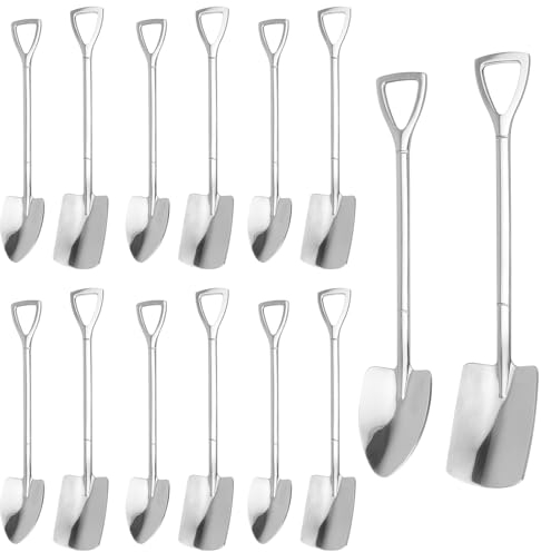 MUNGHOK 14 cucharas de acero inoxidable de 15,2 cm de largo, cucharas de postre, cucharas de café en forma de pala, cucharas de café expreso de acero inoxidable, cucharas de helado, cucharas