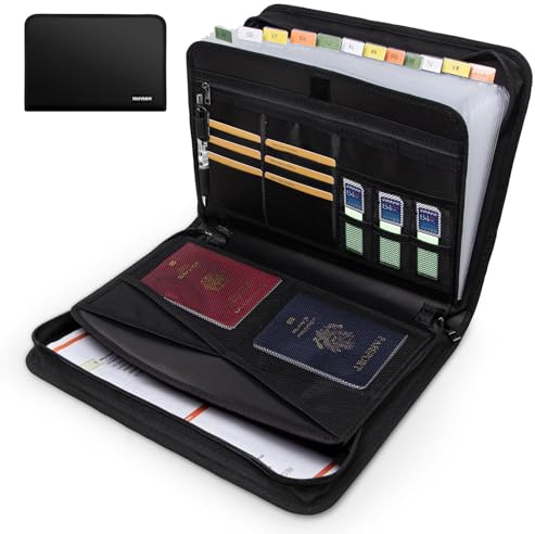 Hontom Fächermappe A4,12 Fächern Wasserdichter und Feuerfester Mappe mit Reißverschluss,Tragbarer Dokumentenmappe A4 Ordnersystem für Zuhause und Büro für Dokumente und Akten