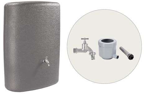 GARANTIA Terranova Regentonne Komplett-Set 275 Liter Graphite Grey inkl. Chrom-Auslaufhahn und Fallrohranschluss - Wandtank, Wassertank, Regenfass, Regenwassertonne, Regenwassertank, Wasserbehälter