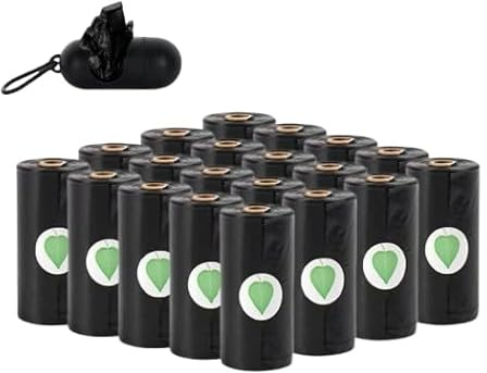 velvet london - Dog Poop Bags Rolls with Dispenser - 300 Poo Bags Dogs - Unscented - Leak Proof Waste Bag Refill Rolls (Black 300 Counts (20 rolls))