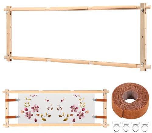 Stickrahmen aus Holz, Kreuzstichrahmen, gedrehte Nadelspitze, Stickerei, Tapisserie, Rollrahmen, verstellbarer Nadelspitzen-Keilrahmen, quadratischer Stanznadelrahmen für Stickerei (83,8 x 30,5 cm)