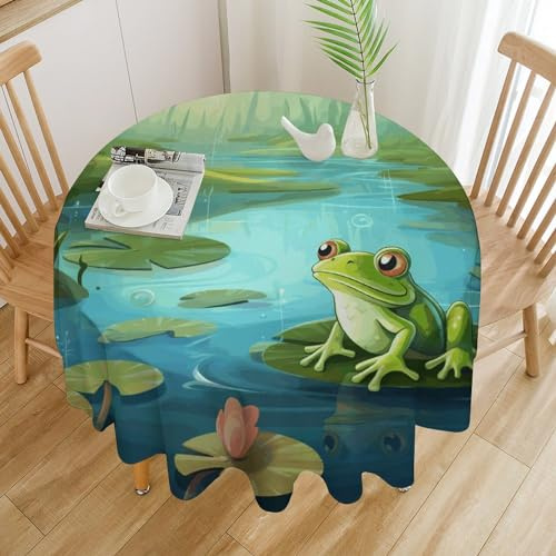 VTCTOASY Round Tablecloth Washable Table Cloth 60 Inch Frog in A Pond Tablecloths Wrinkle Free Table Cover for Dining Table Decorative Fabric Kitchen Tablecover for Outdoor Farmhouse Holiday