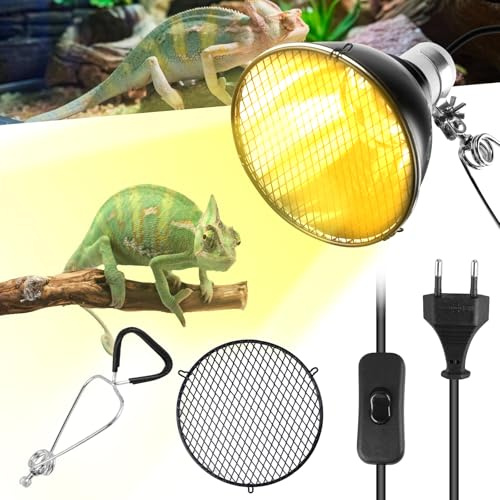 Lámpara de calefacción para reptiles con clip, 300 W para reptiles, casquillo de cúpula, casquillo E27 para reptiles para bombillas UVA UVB, lámpara de calor reptil para reptiles (enchufe europeo 220