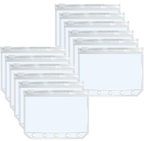 Mogoostry Lot de 12 pochettes transparentes à fermeture éclair A8 à 5 trous pour classeur avec fermeture éclair - Mini sac de rangement en plastique givré