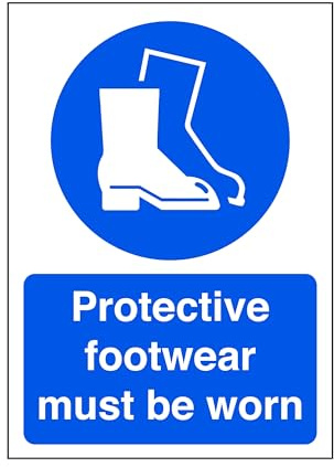 Protective footwear must be worn - safety sign, ppe clothing, ppe - High tack self-adhesive sticker (150mm x 100mm) Viewing Distance within 3m.