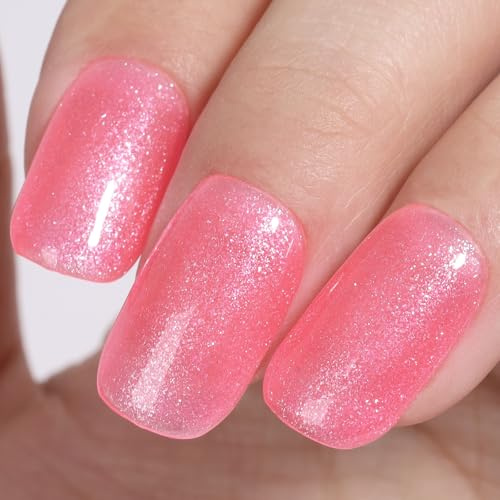 TUTUYU Hot Pink Glitter Gel Nail Polish,12ml Soak Off UV/LED Sparkly Shimmer Hot Pink Gel Polish for Manicure Salon or DIY Nail Art at Home