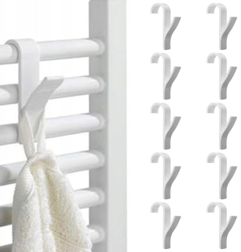 RVYEIOP 10 pezzi ganci bianchi rotondi per termosifoni, ganci multiuso per termosifoni, ganci per asciugamani per termosifoni da bagno, ganci per termosifoni da bagno.