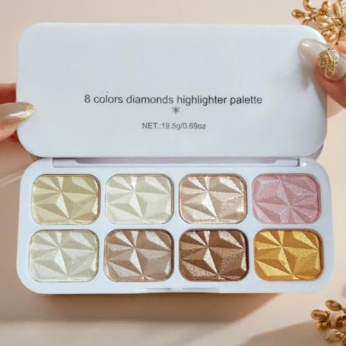 KARLOR Gesicht Highlighter Puder Palette, 8 Farben Highlight Makeup Glitzer Lidschatten Schimmer Puder Gesicht Körper Augen Champagner golden rosa braun bronzer Glitzer wasserfest