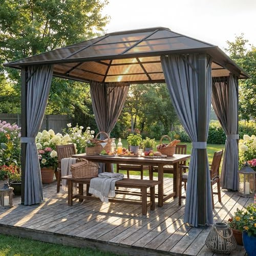 TRIUMPHKEY Pavillon 3x4 Wasserdicht Stabil Winterfest,Aluminium Gartenpavillon,Pavillon mit Festem Dach Protection UV,Geeignet für Außenszenen,Grau