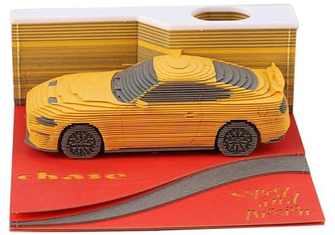 LeatherleafWorth 3D Timepiece Calendar 2027 Paper Art Memo Pad with LED Light – Tear-Away Desk Calendar for Record, Planner & Habit Tracker, Bookmark, Gift & Decorative Office Decor (Yellow Car)