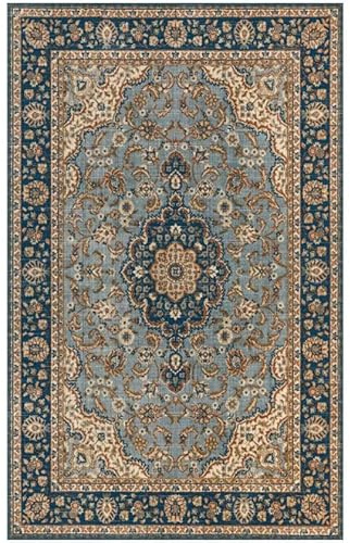 Pierre Tappeti Tappeto economico SILK 119 Azzurro per salotto soggiorno, disegno persiano orientale classico, vello lucente effetto seta, misura cm. 140x200