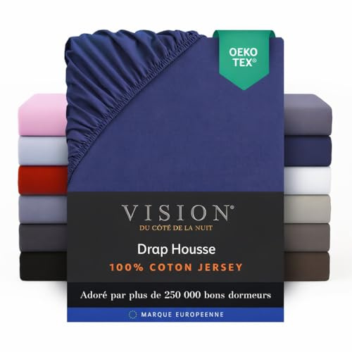 Vision - Jersey påslakan - 200 x 200 cm - färger: marinblå - 100 % bomull jersey - elastisk runt - 30 cm mössa - Oekotex-certifierad