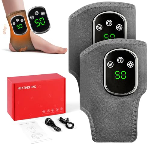 Vicloon Massaggiatore Piedi Elettrico, 2PC Massaggiatori per Piedi per Dolore e Circolazione, Massaggiatore per Caviglie Senza fili con 3 livelli di Vibrazione, 5 Impostazioni di Calore e Display LCD
