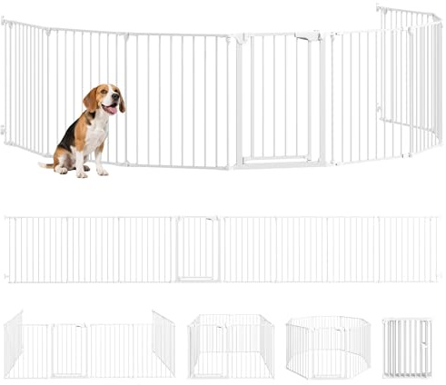 PawHut Welpenauslauf mit Tür, 6-Teilig, 61x75cm für Mittelgroße Hunde Weiß