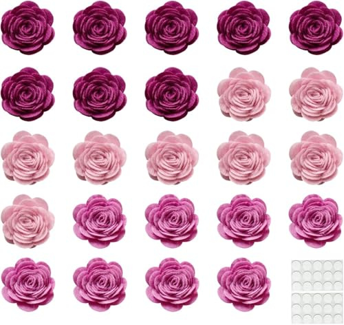 24pcs Felt Fabric Flowers Embellishments for Crafts, 1.2 inch Nonwoven Appliques Ornament with 30 Stickers for DIY Gift Wrapping Cards, Sewing, Scrapbook, Photo Frame Album Decoration (Purple Series)