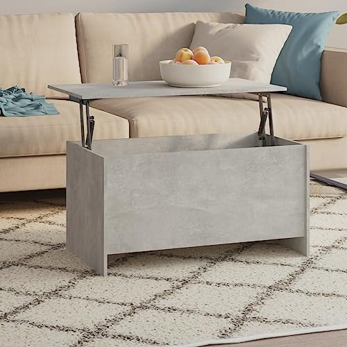 Bucmath Höjdjusterbart soffbord betonggrått, 102 x 55,5 x 52,5 cm, tillverkat av robust trämaterial, med förvaringsutrymme, mångsidigt vardagsrumsbord för modern atmosfär, perfekt som datorbord