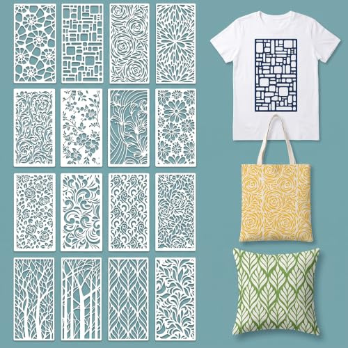 16 Pcs Pochoirs pour Peinture Textures Florales pour DIY Décoration Murale | Pochoir Peinture Chablon Modèles Réutilisables en PET Pochoir Dessin Enfant pour Scrapbooking Peinture sur Bois et Tissu