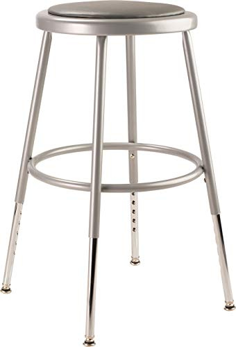National Public Seating 6424H Grey Steel Stool with Vinyl Upholstered Seat Adjustable, 25-33